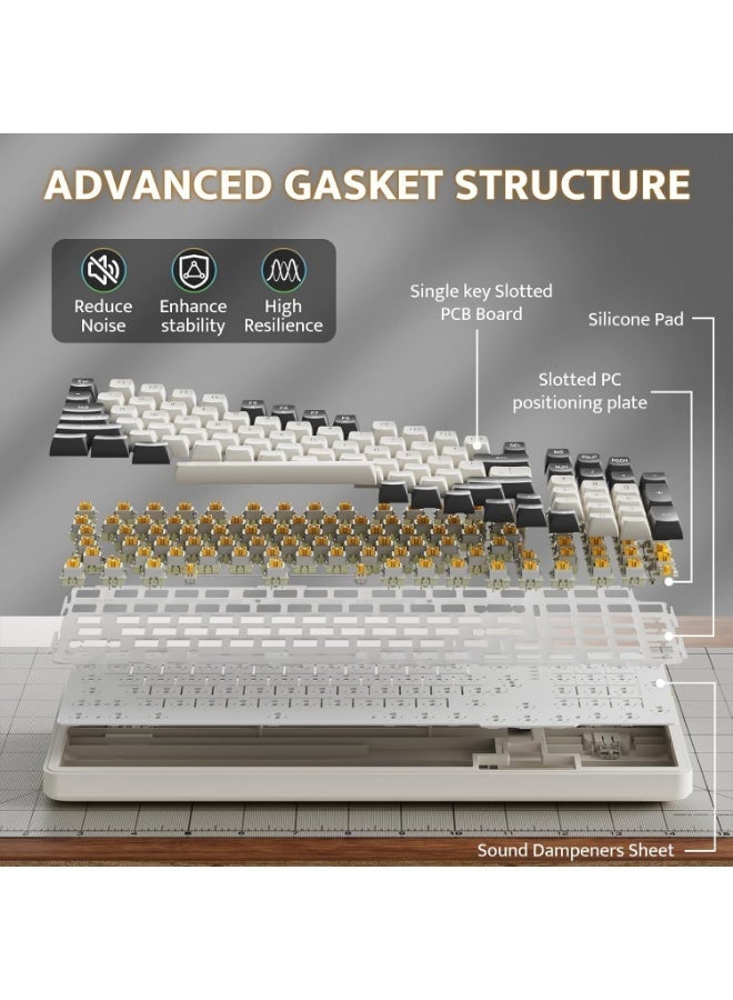 aigo AG98 Tri-Mode Bluetooth / Wireless / Wired RGB Gaming Mechanical Keyboard – Quiet Yellow Switch Hot Swappable –  Gasket structure  – Rechargeable Battery 4000mAh – 98 English Key  | White & Gray - Image 4